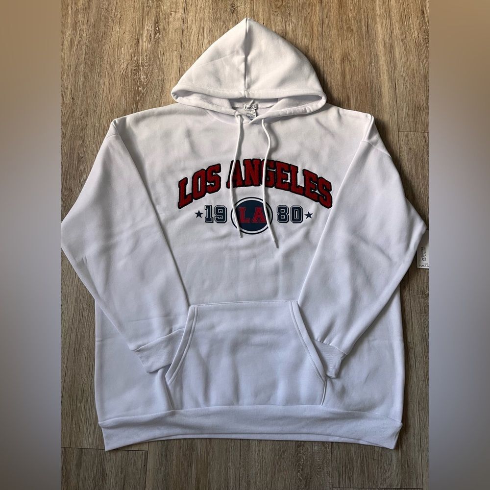 Rue21 Mens Sweater 1980 Los Angeles Front Logo Oversized White Hoodie Medium